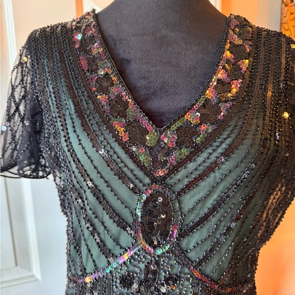 Fundaisy Black and Green Beaded Midi Dress - Picture 8 of 11